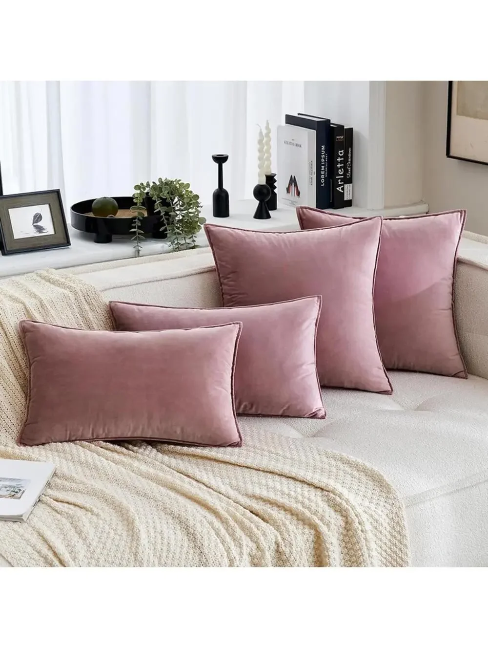 🆕 2 Dusty Pink VELVET Accent Pillow Covers Luxury High End Hotel Vibes 20” x 20”